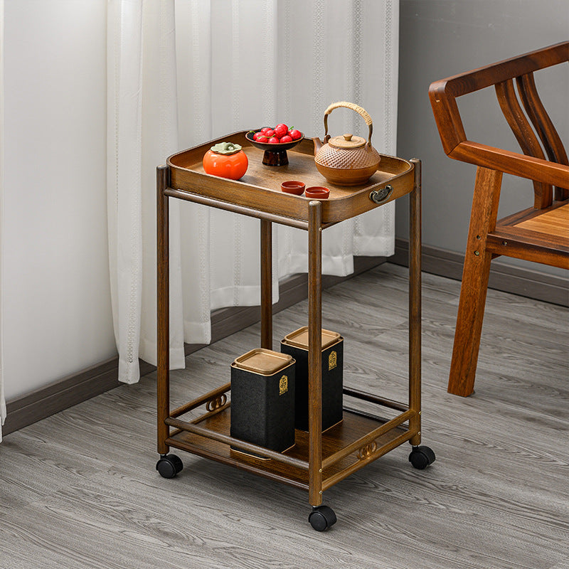 Traditional Chinese Removable Rectangular Nan Bamboo End Table 2-Tier For Living Room