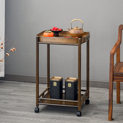 Traditional Chinese Removable Rectangular Nan Bamboo End Table 2-Tier For Living Room