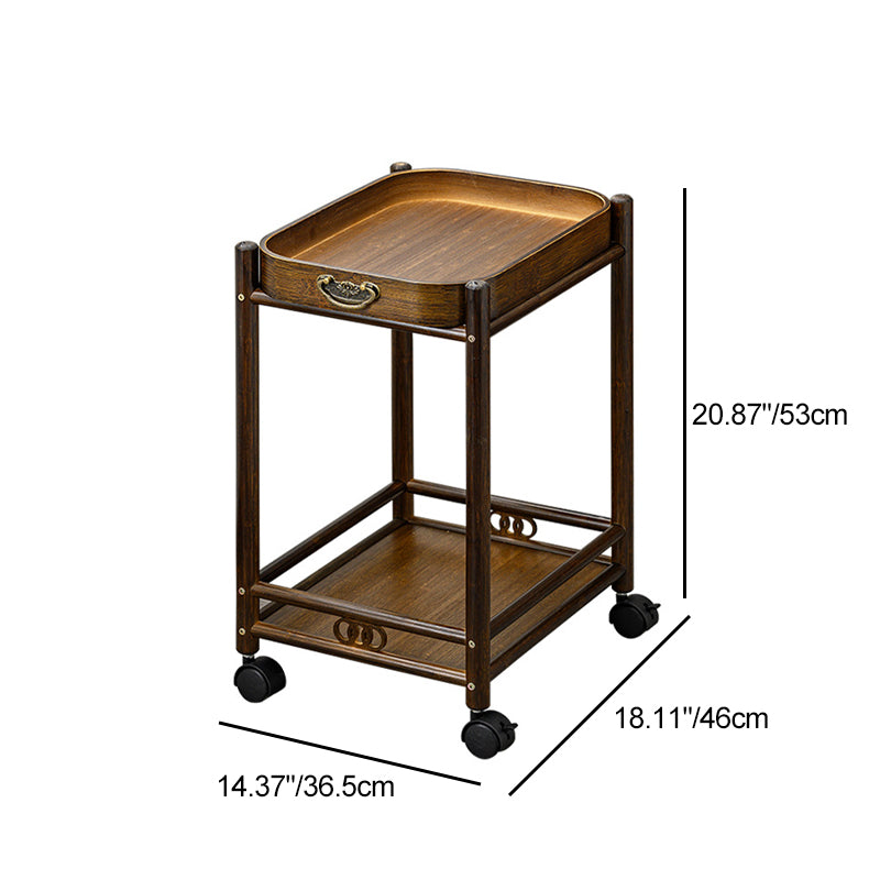 Traditional Chinese Removable Rectangular Nan Bamboo End Table 2-Tier For Living Room