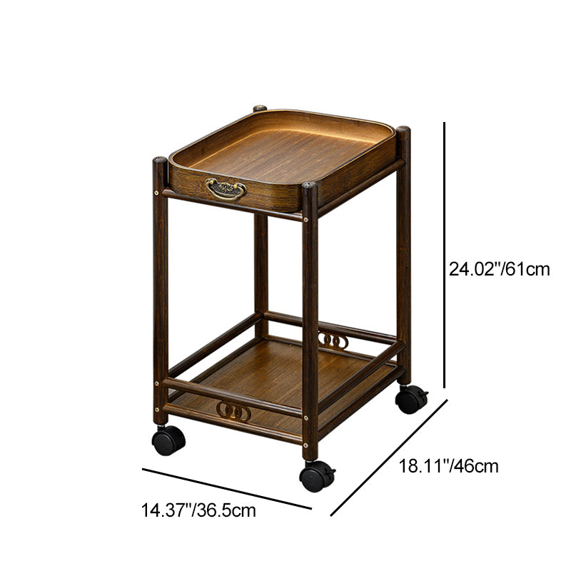 Traditional Chinese Removable Rectangular Nan Bamboo End Table 2-Tier For Living Room