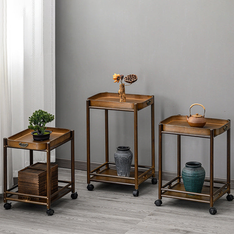 Traditional Chinese Removable Rectangular Nan Bamboo End Table 2-Tier For Living Room