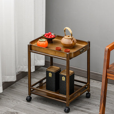 Traditional Chinese Removable Rectangular Nan Bamboo End Table 2-Tier For Living Room