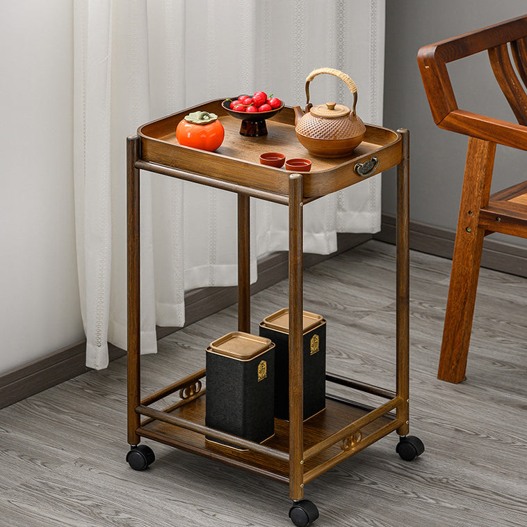 Traditional Chinese Removable Rectangular Nan Bamboo End Table 2-Tier For Living Room