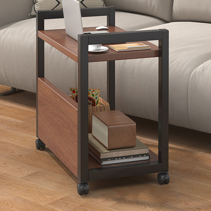 Modern Minimalist Rectangular Oak Plank Metal Frame End Table 2/3 Tier For Living Room