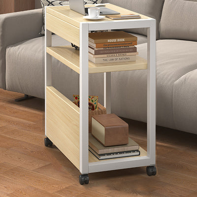Modern Minimalist Rectangular Oak Plank Metal Frame End Table 2/3 Tier For Living Room