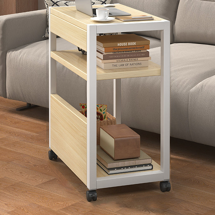 Modern Minimalist Rectangular Oak Plank Metal Frame End Table 2/3 Tier For Living Room