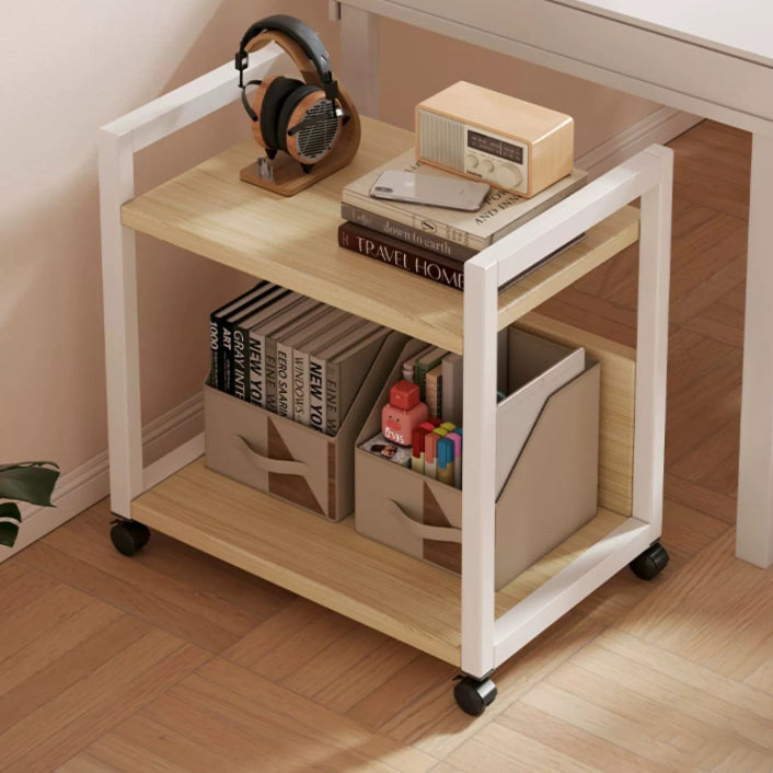 Modern Minimalist Rectangular Oak Plank Metal Frame End Table 2/3 Tier For Living Room
