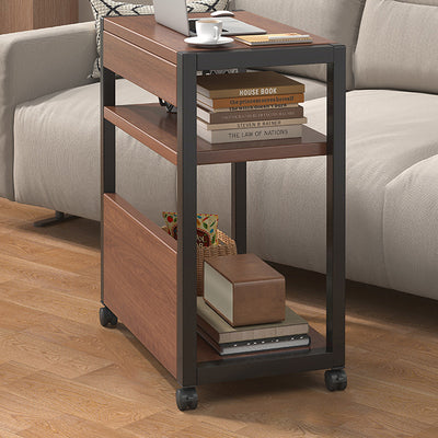 Modern Minimalist Rectangular Oak Plank Metal Frame End Table 2/3 Tier For Living Room