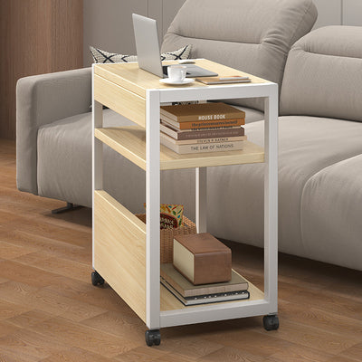 Modern Minimalist Rectangular Oak Plank Metal Frame End Table 2/3 Tier For Living Room