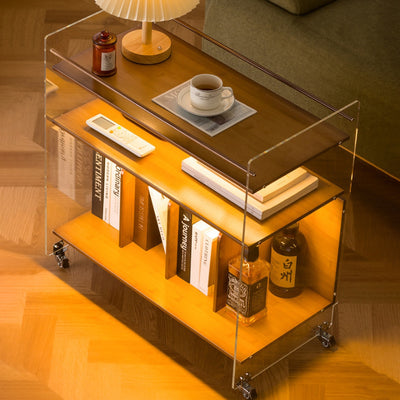 Modern Minimalist Removable Rectangular Bamboo Panel Acrylic End Table 3-Tier For Living Room