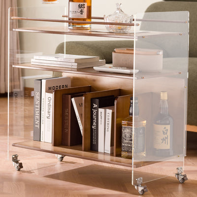 Modern Minimalist Removable Rectangular Bamboo Panel Acrylic End Table 3-Tier For Living Room
