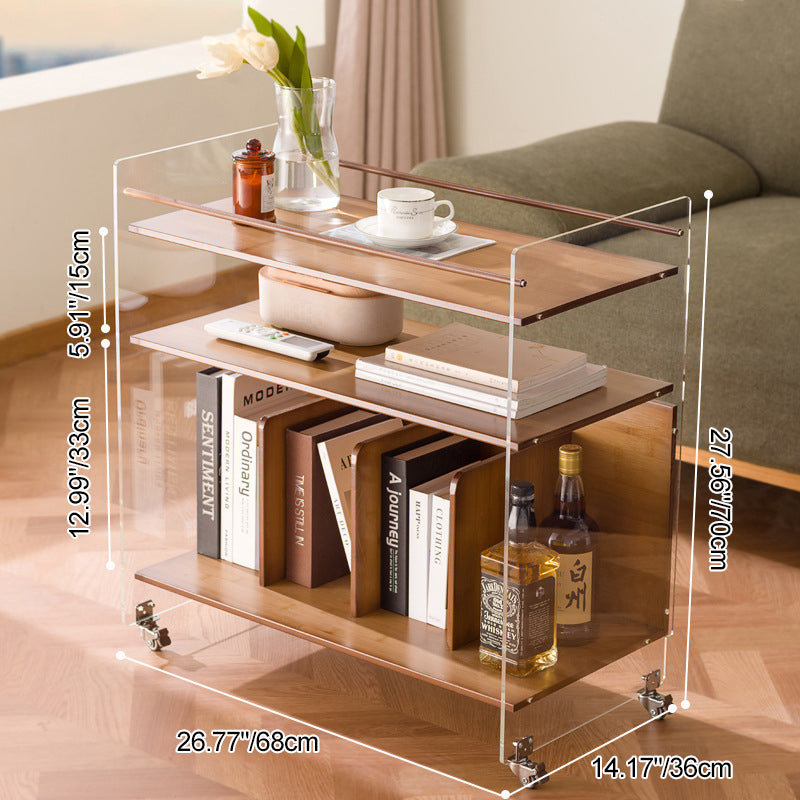 Modern Minimalist Removable Rectangular Bamboo Panel Acrylic End Table 3-Tier For Living Room