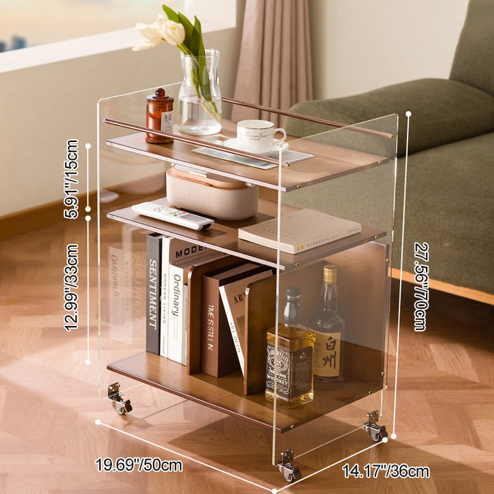 Modern Minimalist Removable Rectangular Bamboo Panel Acrylic End Table 3-Tier For Living Room