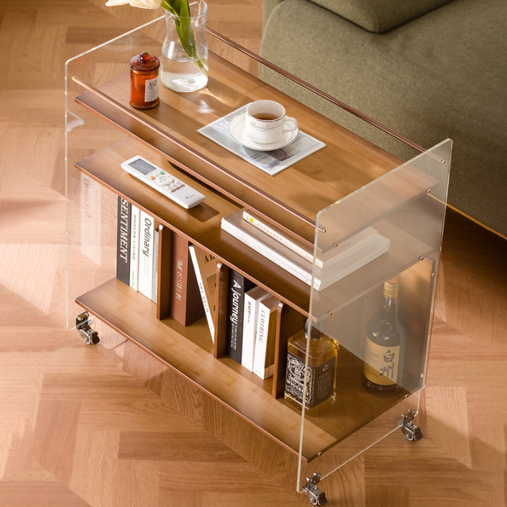 Modern Minimalist Removable Rectangular Bamboo Panel Acrylic End Table 3-Tier For Living Room