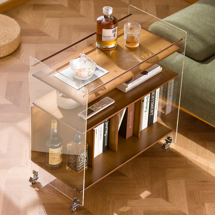 Modern Minimalist Removable Rectangular Bamboo Panel Acrylic End Table 3-Tier For Living Room