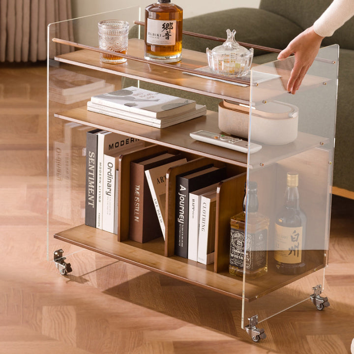 Modern Minimalist Removable Rectangular Bamboo Panel Acrylic End Table 3-Tier For Living Room