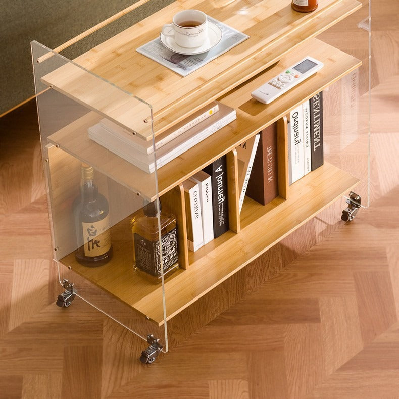 Modern Minimalist Removable Rectangular Bamboo Panel Acrylic End Table 3-Tier For Living Room