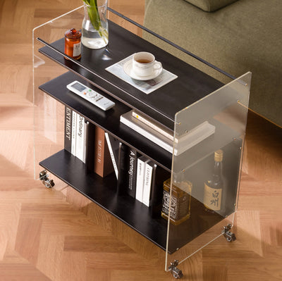 Modern Minimalist Removable Rectangular Bamboo Panel Acrylic End Table 3-Tier For Living Room