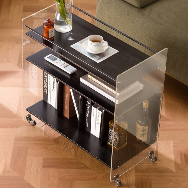 Modern Minimalist Removable Rectangular Bamboo Panel Acrylic End Table 3-Tier For Living Room