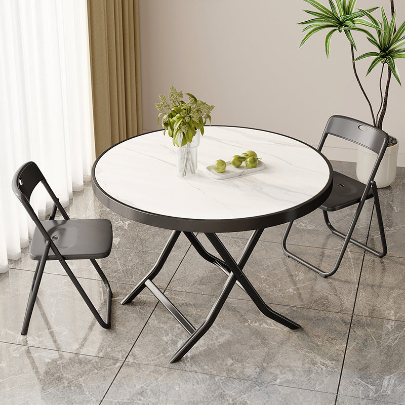 Modern Minimalist Foldable Round Square Marble Pattern MDF Metal Dining Table For 4 Seats