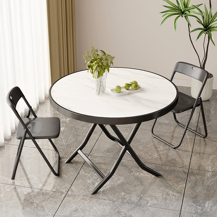 Modern Minimalist Foldable Round Square Marble Pattern MDF Metal Dining Table For 4 Seats