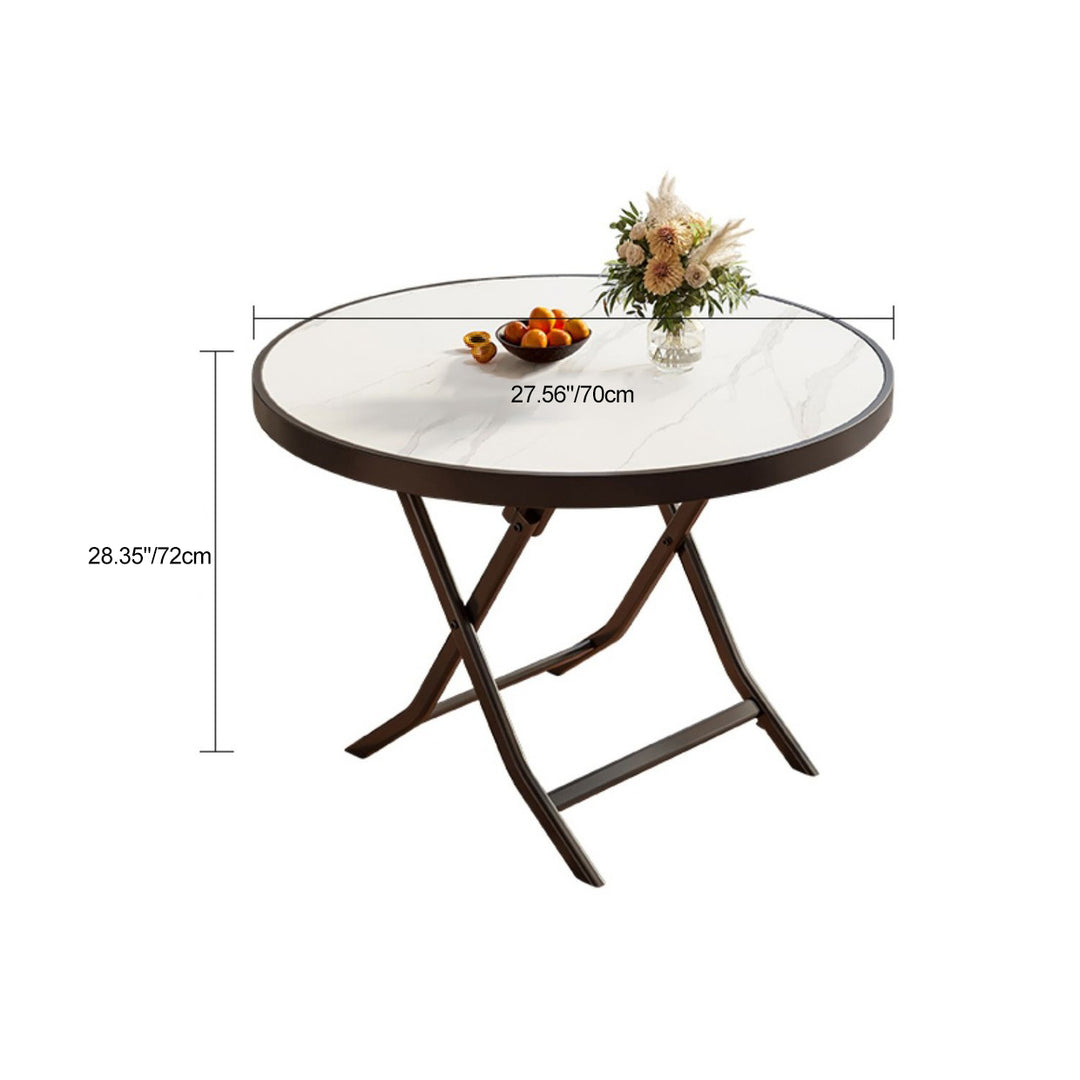 Modern Minimalist Foldable Round Square Marble Pattern MDF Metal Dining Table For 4 Seats