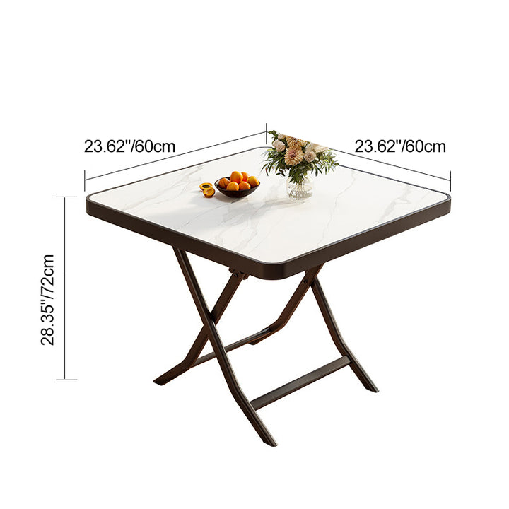 Modern Minimalist Foldable Round Square Marble Pattern MDF Metal Dining Table For 4 Seats