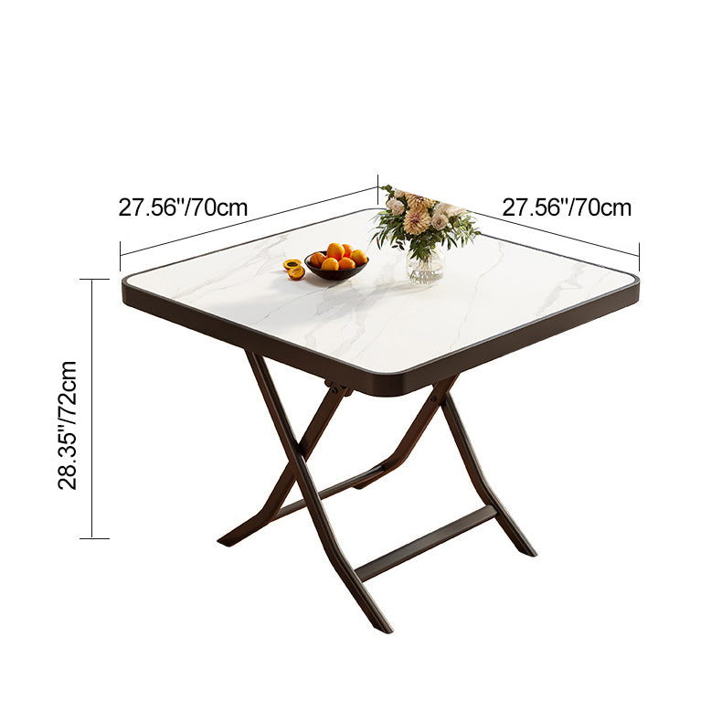 Modern Minimalist Foldable Round Square Marble Pattern MDF Metal Dining Table For 4 Seats