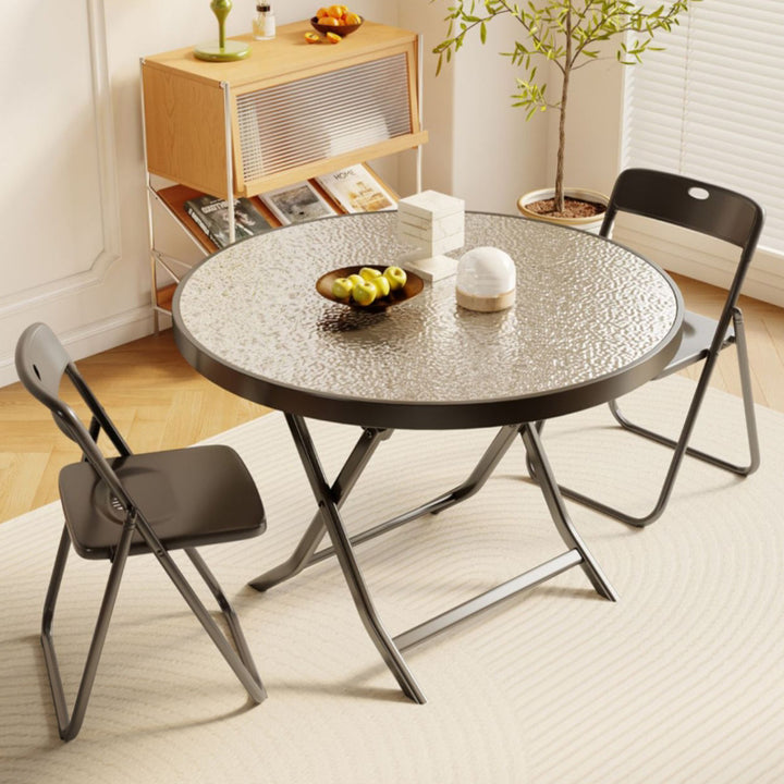 Modern Minimalist Foldable Round Square Marble Pattern MDF Metal Dining Table For 4 Seats