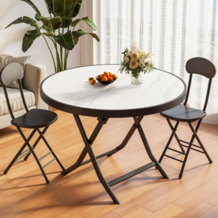 Modern Minimalist Foldable Round Square Marble Pattern MDF Metal Dining Table For 4 Seats