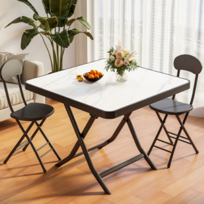 Modern Minimalist Foldable Round Square Marble Pattern MDF Metal Dining Table For 4 Seats
