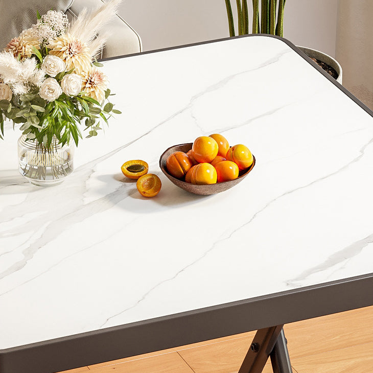 Modern Minimalist Foldable Round Square Marble Pattern MDF Metal Dining Table For 4 Seats