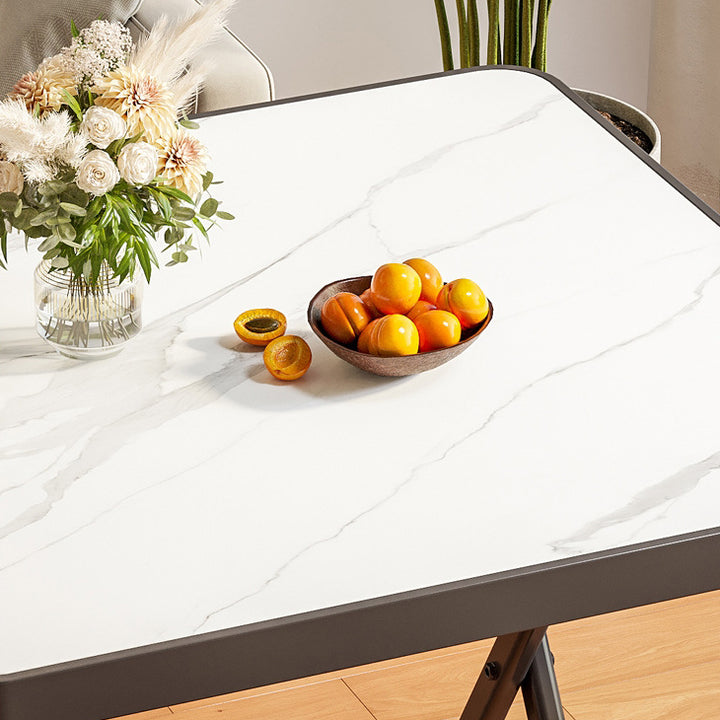 Modern Minimalist Foldable Round Square Marble Pattern MDF Metal Dining Table For 4 Seats