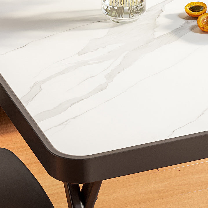 Modern Minimalist Foldable Round Square Marble Pattern MDF Metal Dining Table For 4 Seats
