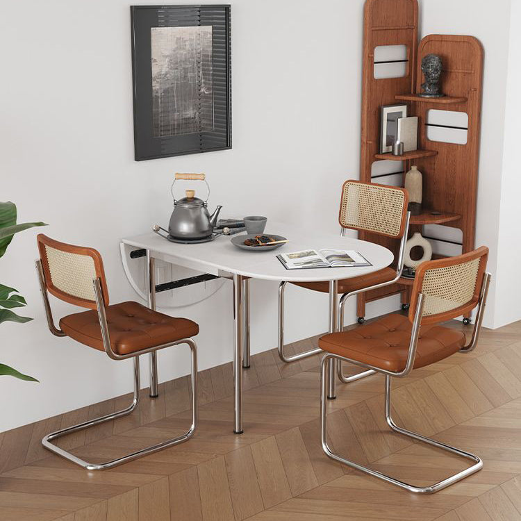 Table à manger moderne minimaliste pliable ovale en bois avec plateau en mélamine pour 4 places en acier inoxydable 