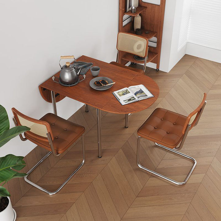 Table à manger moderne minimaliste pliable ovale en bois avec plateau en mélamine pour 4 places en acier inoxydable 