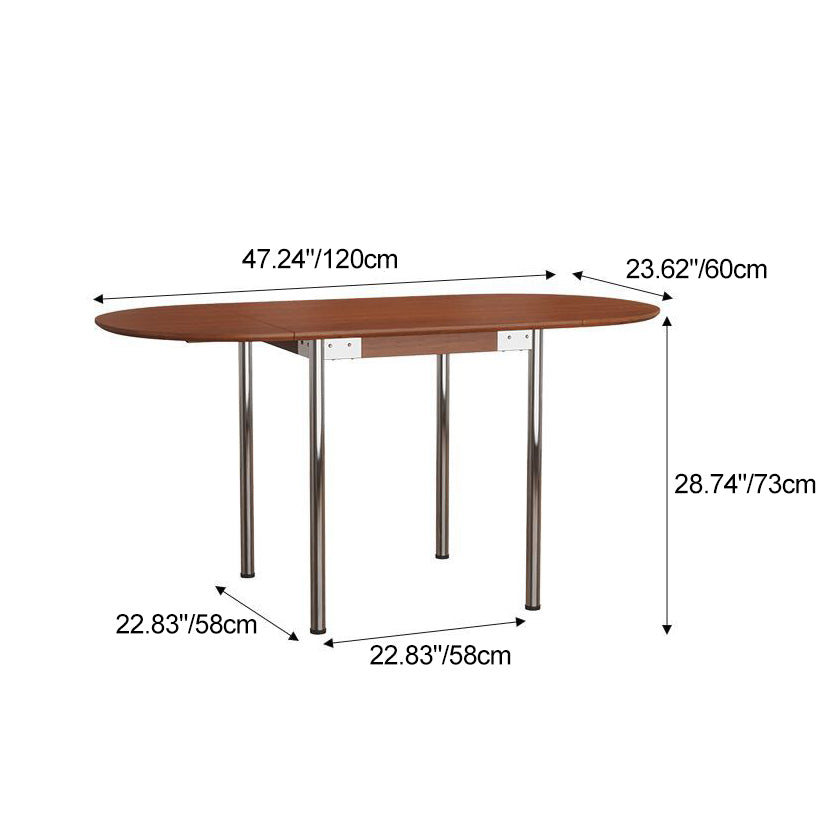 Table à manger moderne minimaliste pliable ovale en bois avec plateau en mélamine pour 4 places en acier inoxydable 