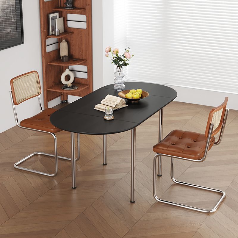 Table à manger moderne minimaliste pliable ovale en bois avec plateau en mélamine pour 4 places en acier inoxydable 