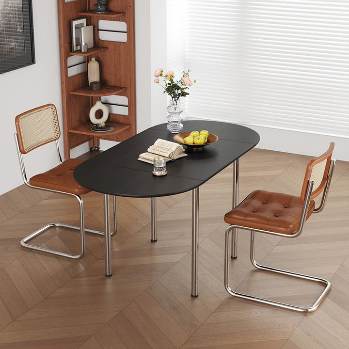 Table à manger moderne minimaliste pliable ovale en bois avec plateau en mélamine pour 4 places en acier inoxydable 
