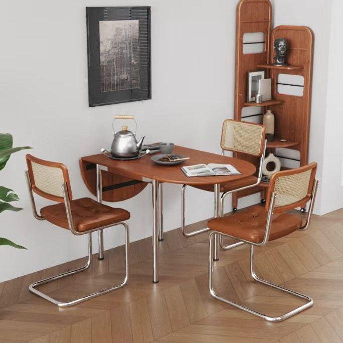 Table à manger moderne minimaliste pliable ovale en bois avec plateau en mélamine pour 4 places en acier inoxydable 
