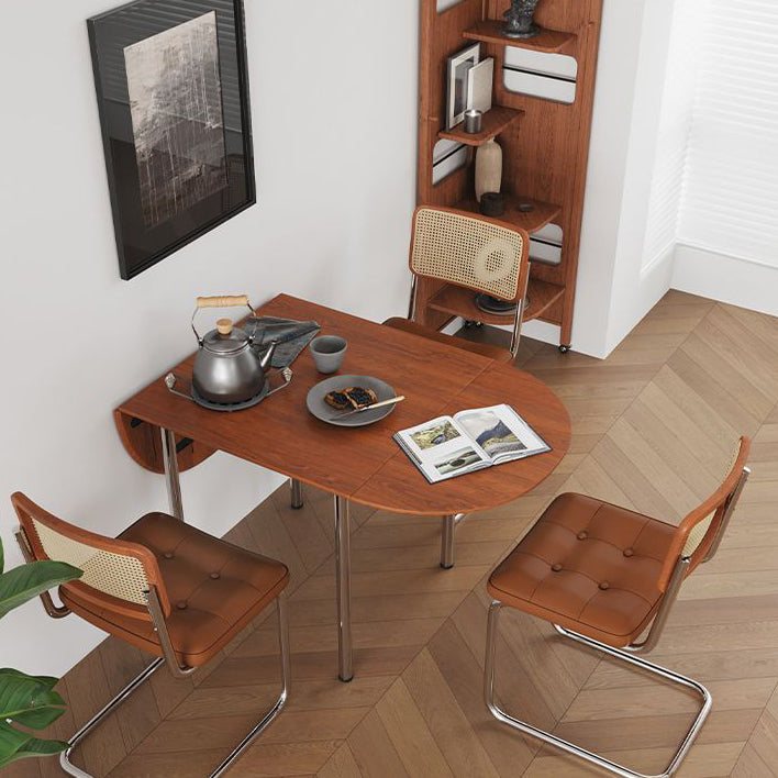 Table à manger moderne minimaliste pliable ovale en bois avec plateau en mélamine pour 4 places en acier inoxydable 