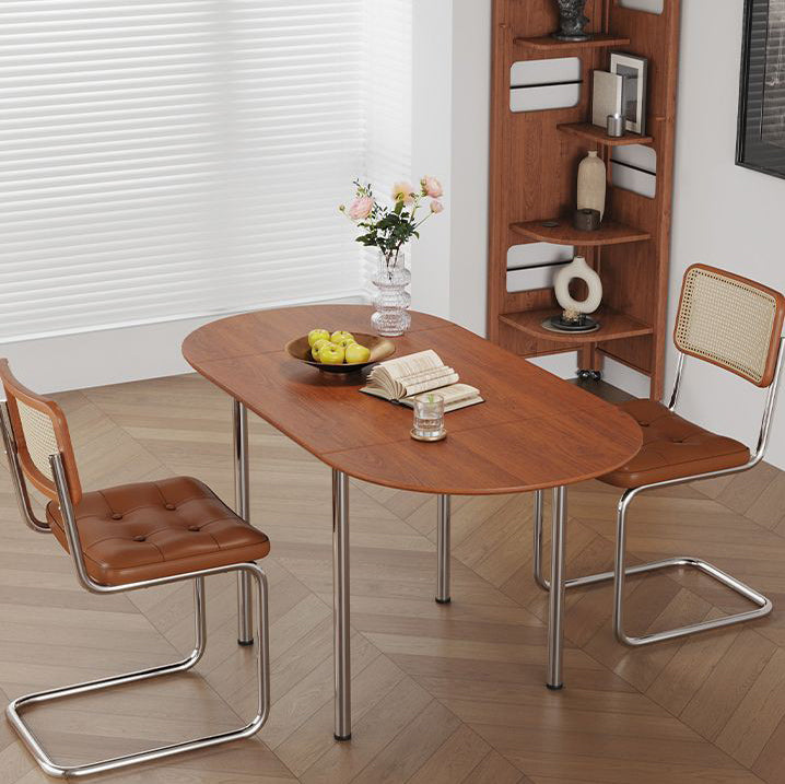 Table à manger moderne minimaliste pliable ovale en bois avec plateau en mélamine pour 4 places en acier inoxydable 