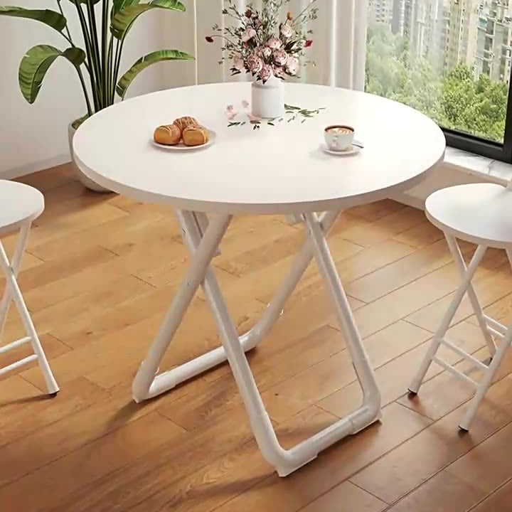 Modern Minimalist Foldable Simple Round Square X-Shape Base Density Plate Iron Pipe Dining Table For 2-6 Seats