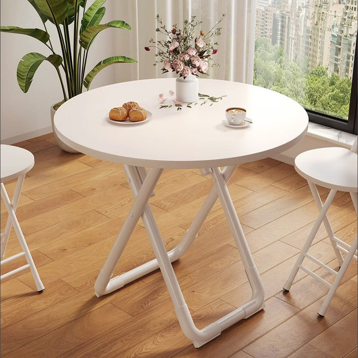 Modern Minimalist Foldable Simple Round Square X-Shape Base Density Plate Iron Pipe Dining Table For 2-6 Seats