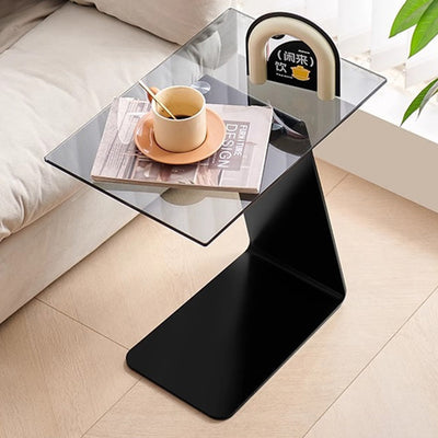 Modern Minimalist Square Carbon Steel Glass Side Table 1-Tier For Living Room