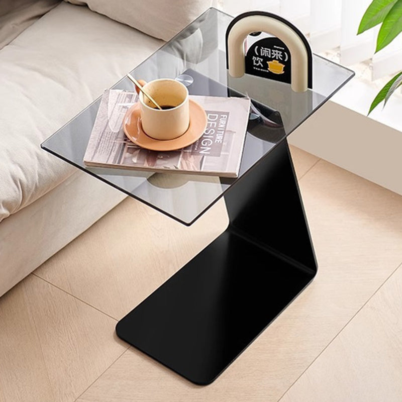 Modern Minimalist Square Carbon Steel Glass Side Table 1-Tier For Living Room