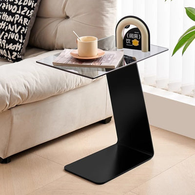 Modern Minimalist Square Carbon Steel Glass Side Table 1-Tier For Living Room