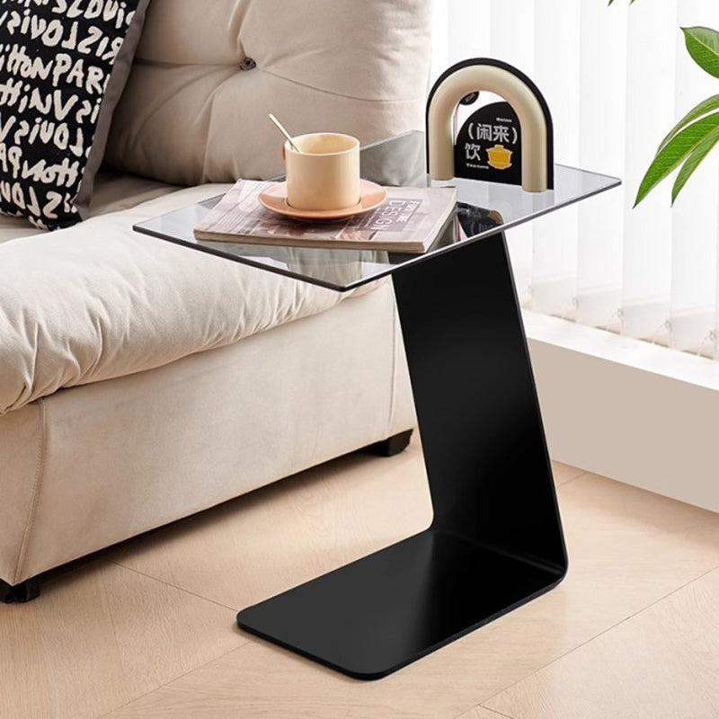 Modern Minimalist Square Carbon Steel Glass Side Table 1-Tier For Living Room