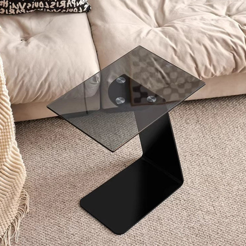 Modern Minimalist Square Carbon Steel Glass Side Table 1-Tier For Living Room