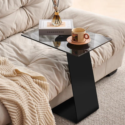 Modern Minimalist Square Carbon Steel Glass Side Table 1-Tier For Living Room